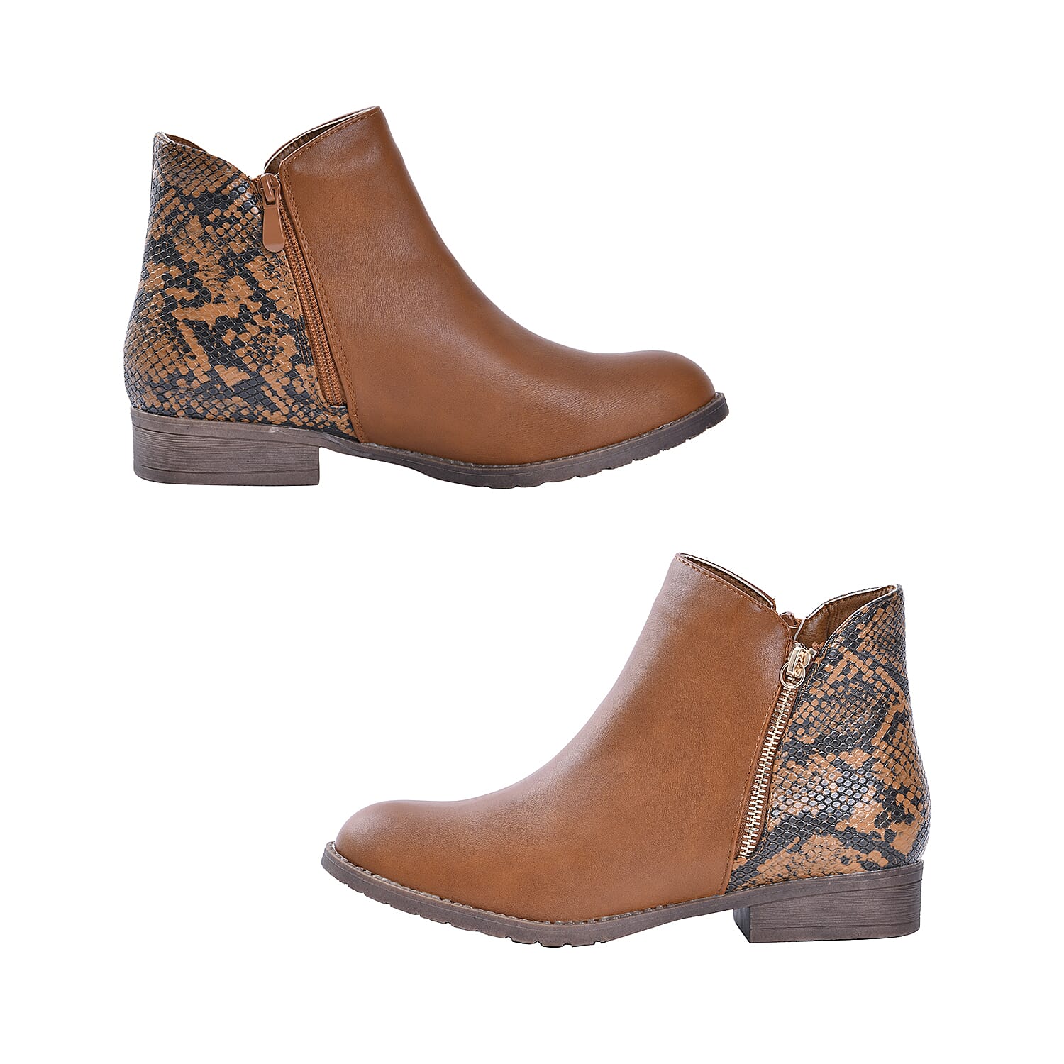 Snake Pattern Ankle Boots with Side Zipper - Black