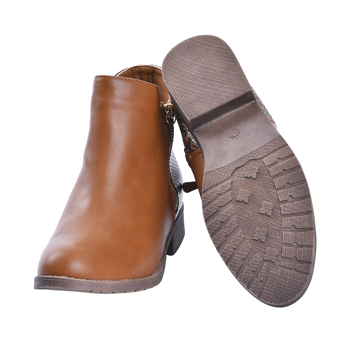 Snake Pattern Ankle Boots with Side Zipper - Black