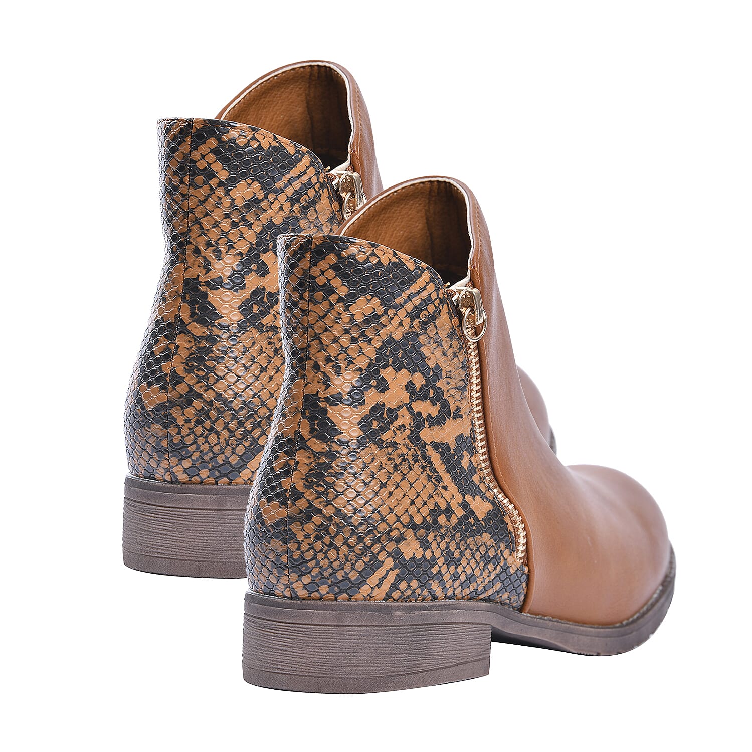 Snake Pattern Ankle Boots with Side Zipper - Black