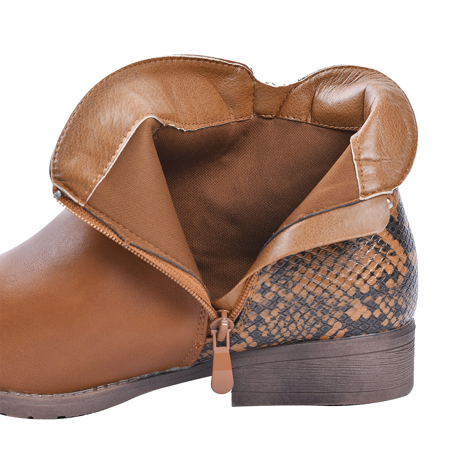 Snake Pattern Ankle Boots with Side Zipper - Black