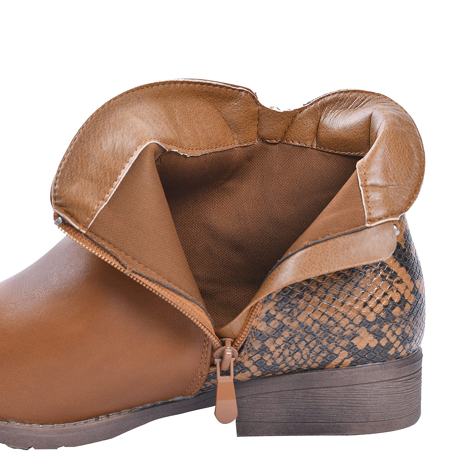 Snake Pattern Ankle Boots with Side Zipper - Black