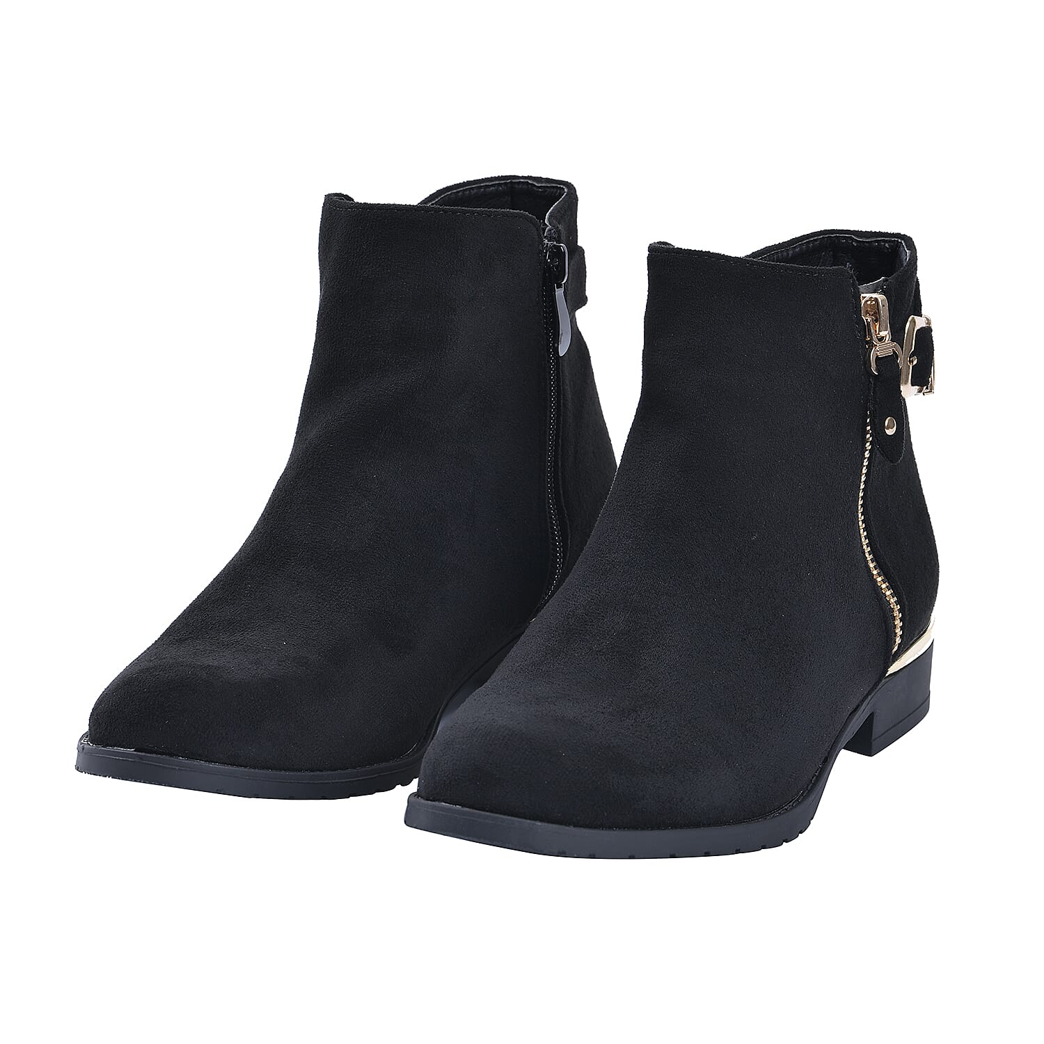 Ankle Boots with Side Zipper (Size 3) - Black