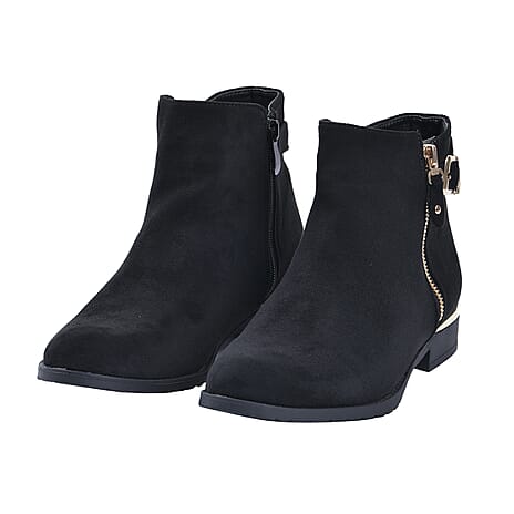 Ankle Boots with Side Zipper (Size 3) - Black