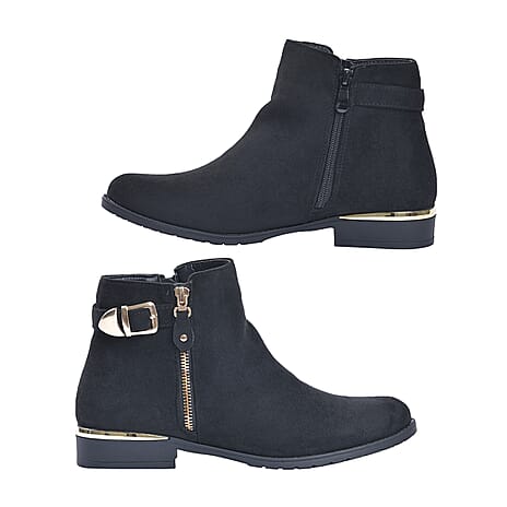 Ankle Boots with Side Zipper (Size 3) - Black