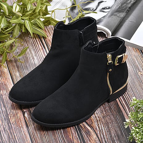 Ankle Boots with Side Zipper (Size 8) - Black