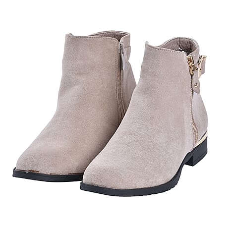 Ankle Boots with Side Zipper (Size 5) - Beige