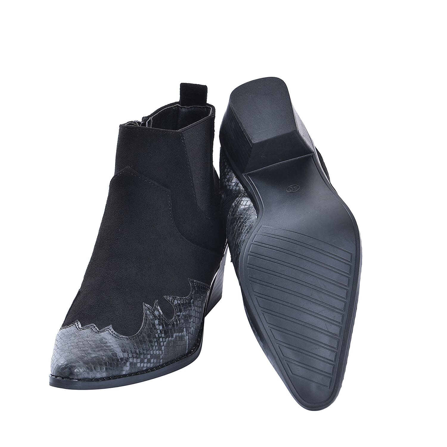 Snake Print Ankle Boots with Side Zipper - Black and Grey