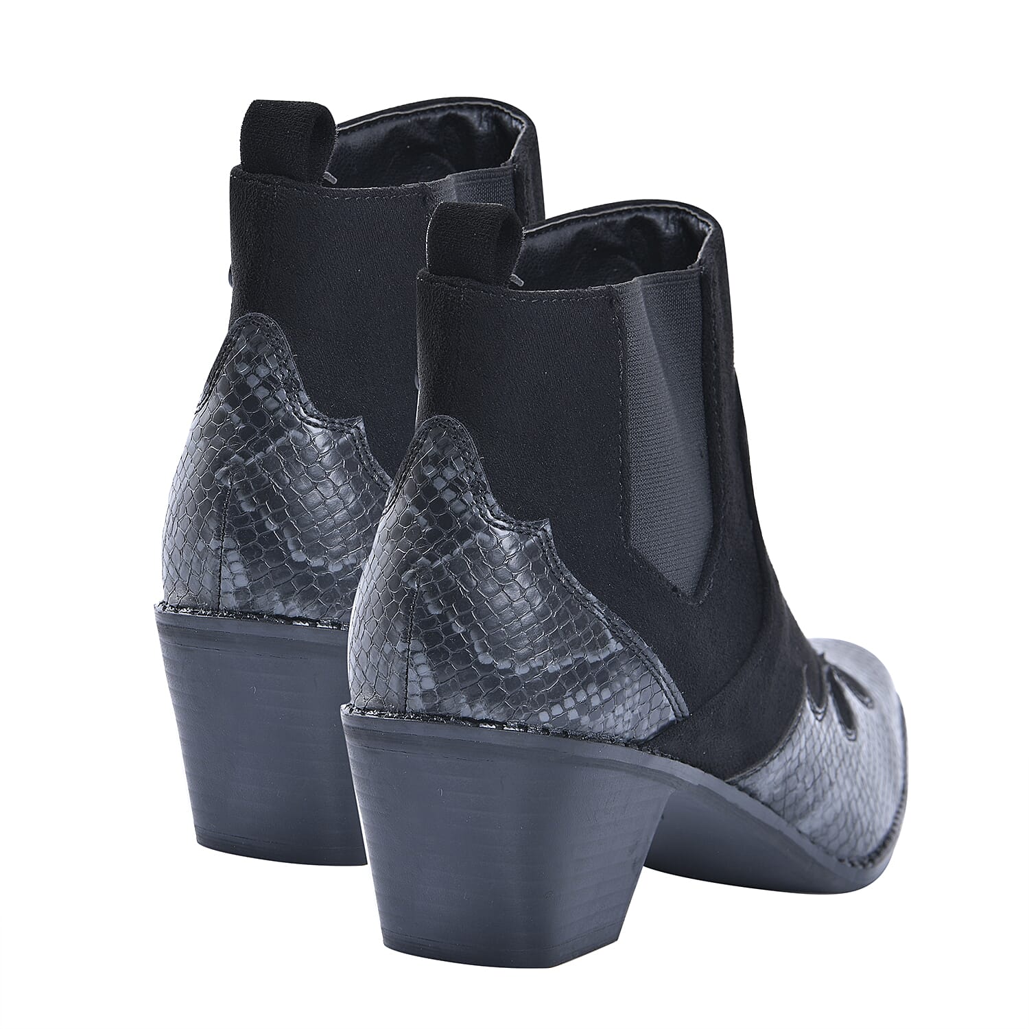Snake Print Ankle Boots with Side Zipper - Black and Grey