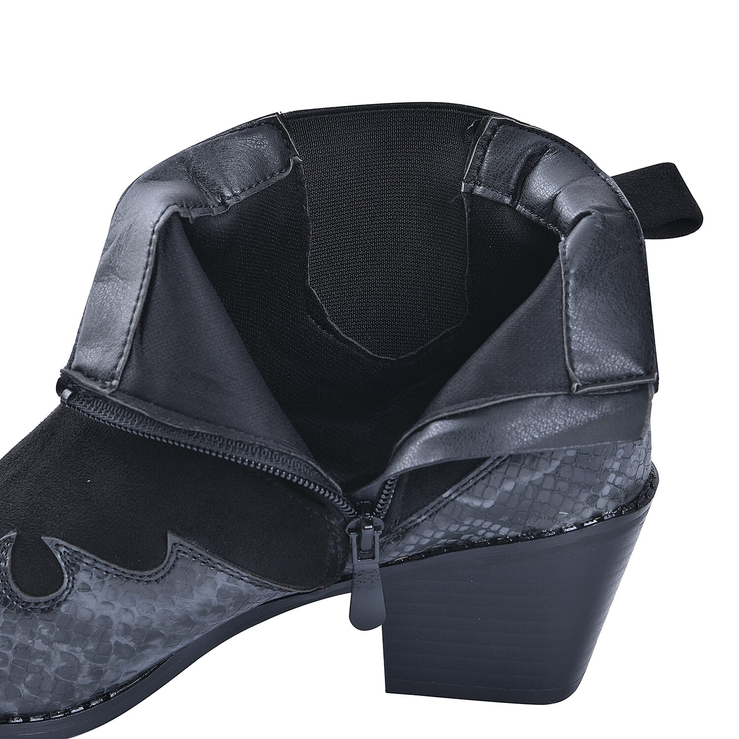 Snake Print Ankle Boots with Side Zipper - Black and Grey