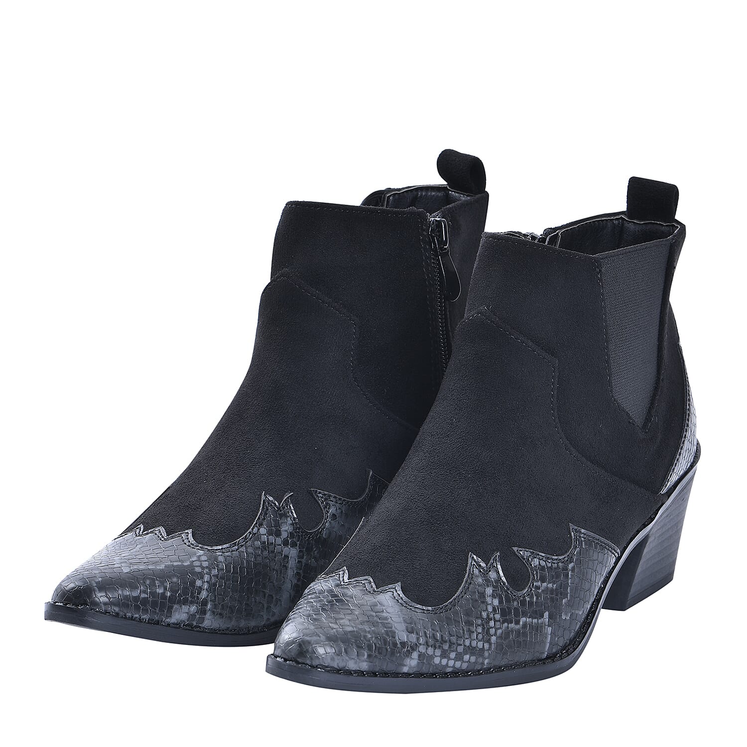 LA MAREY Snake Print Ankle Boots with Side Zipper (Size 3) - Black & Grey