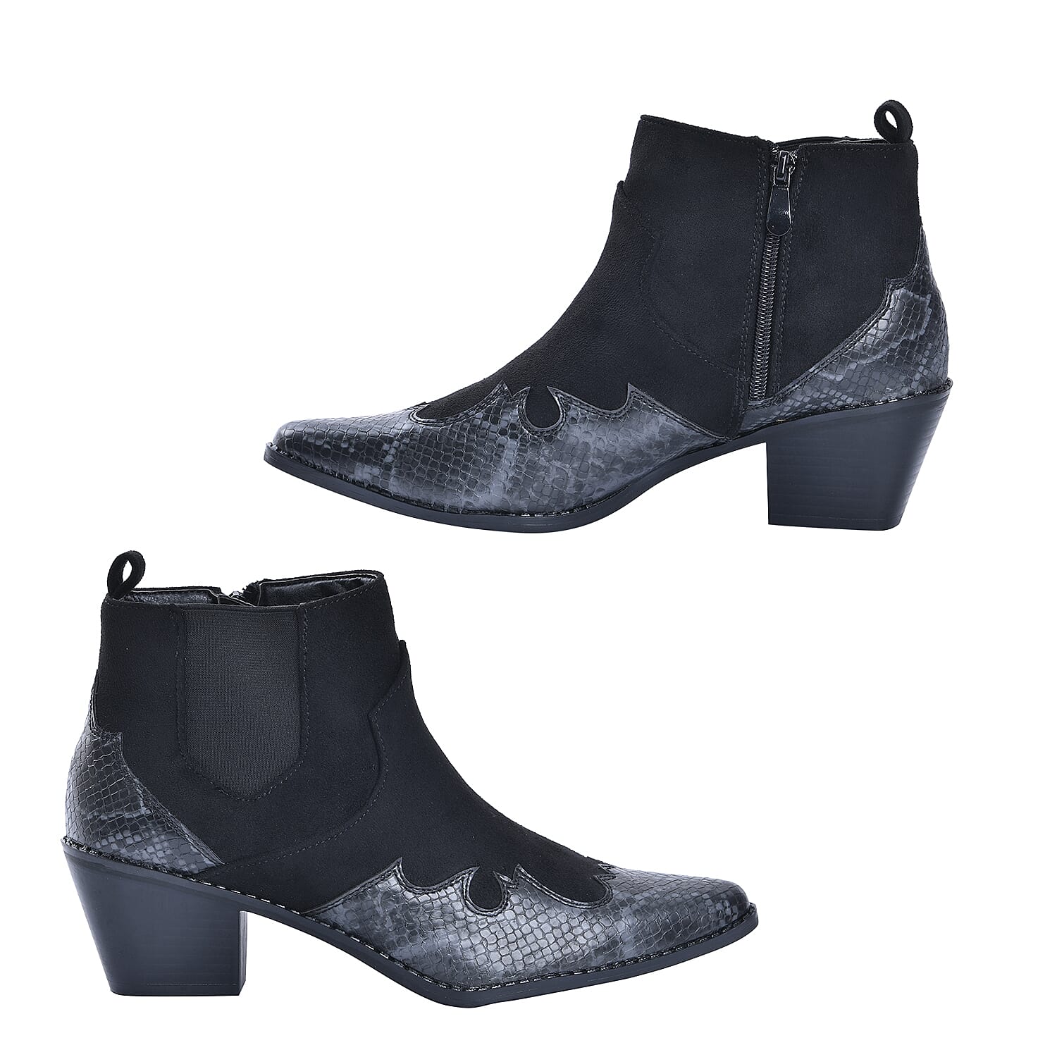 LA MAREY Snake Print Ankle Boots with Side Zipper (Size 3) - Black & Grey