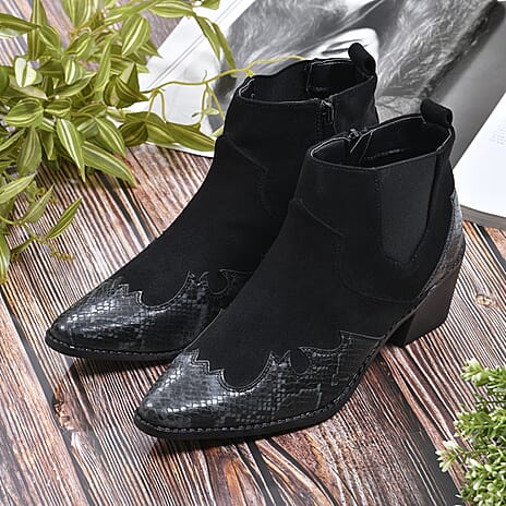 LA MAREY Snake Print Ankle Boots with Side Zipper (Size 6) - Black - Grey