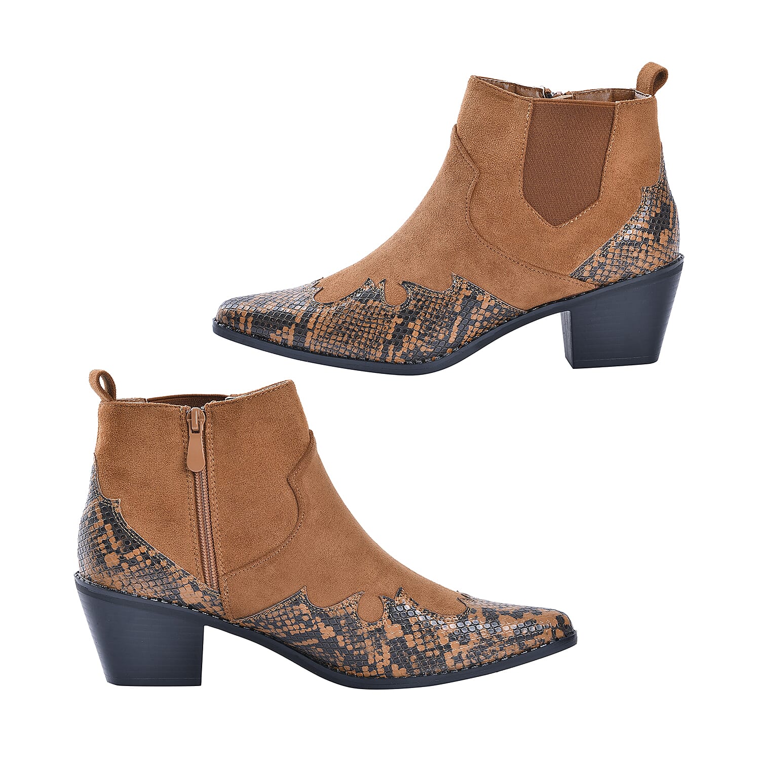 Snake Print Ankle Boots with Side Zipper - Black and Grey