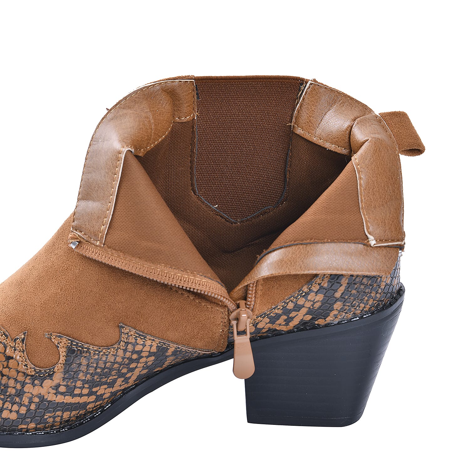 Snake Print Ankle Boots with Side Zipper - Black and Grey