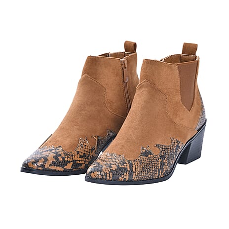 LA MAREY Snake Print Ankle Boots with Side Zipper (Size 4) - Camel