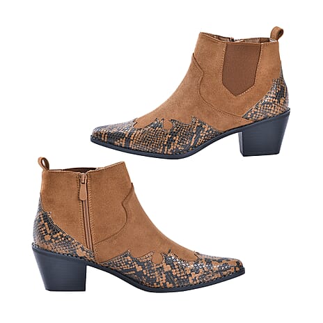 LA MAREY Snake Print Ankle Boots with Side Zipper (Size 7) - Camel
