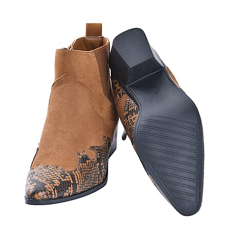 LA MAREY Snake Print Ankle Boots with Side Zipper (Size 7) - Camel