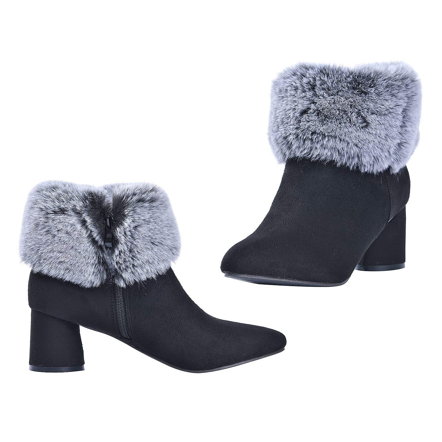 Ankle Boots with Side Zipper - Black