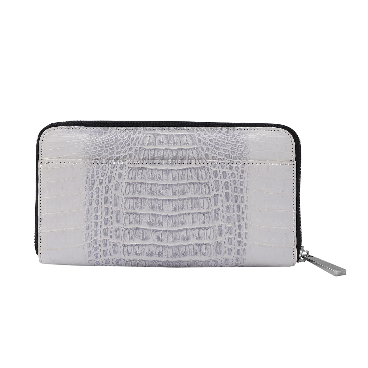 Exotic Crocodile Skin Wallet with Zipper Closure (19x10x2Cm) - Grey