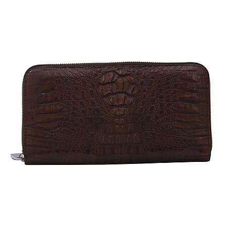 RIVER Exotic Crocodile Skin Wallet with Zipper Closure (19x10x2Cm) - Brown