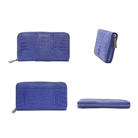 Exotic Crocodile Skin Wallet with Zipper Closure (19x10x2Cm) - Lavender