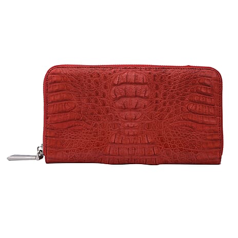 RIVER Exotic Crocodile Skin Wallet with Zipper Closure (19x10x2Cm) - Red