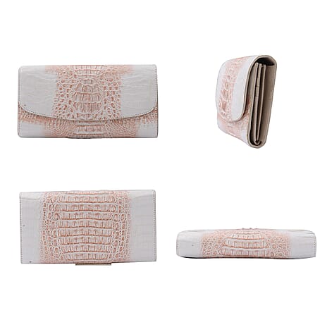 RIVER 100% Genuine Crocodile Leather Wallet with Magnetic Lock(19x10x3Cm) - Natural Brown