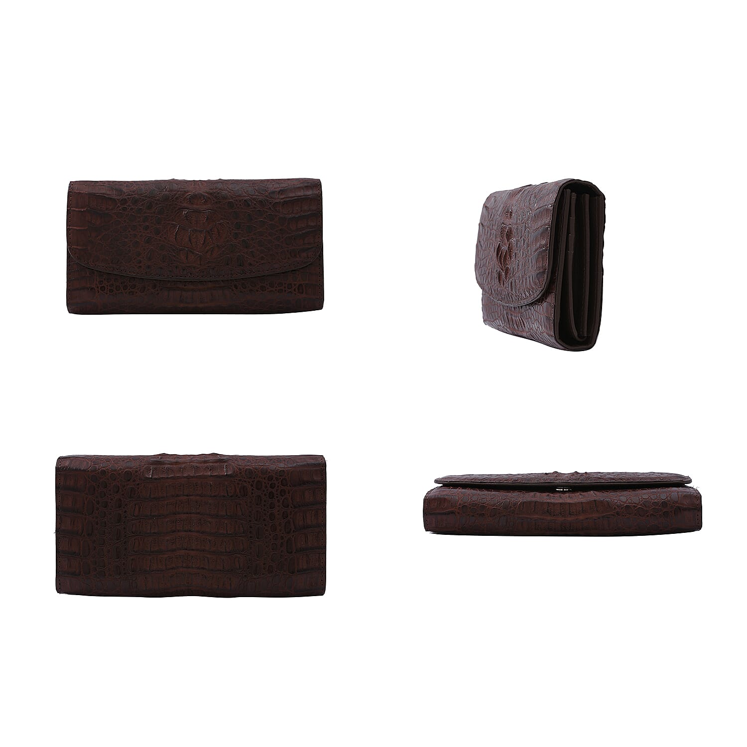 RIVER 100% Genuine Crocodile Leather Wallet with Magnetic Lock(19x10x3Cm) - Brown