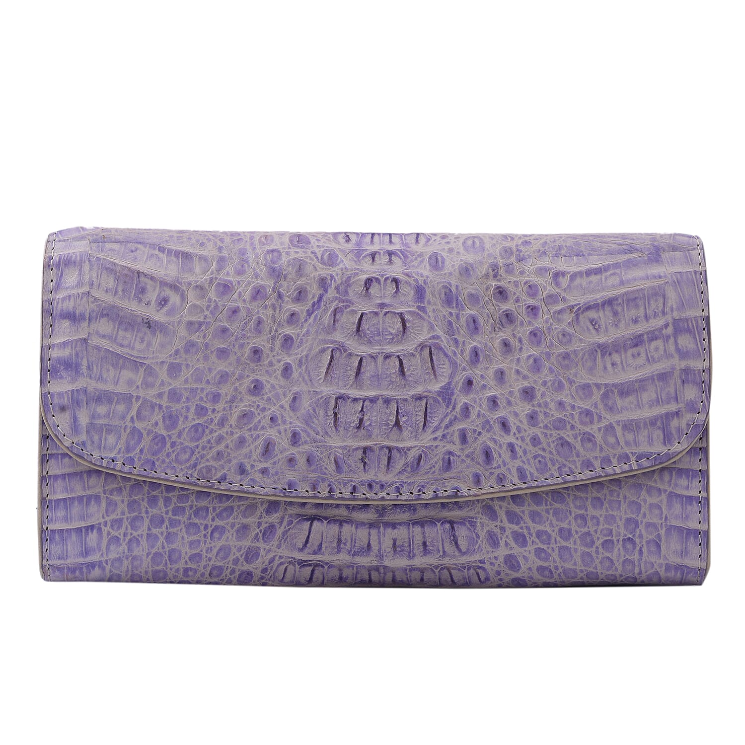 RIVER 100% Genuine Crocodile Leather Wallet with Magnetic Lock(19x10x3Cm) - Natural Purple