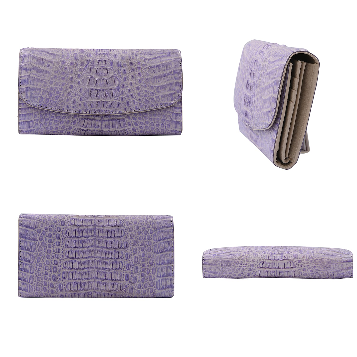 RIVER 100% Genuine Crocodile Leather Wallet with Magnetic Lock(19x10x3Cm) - Natural Purple