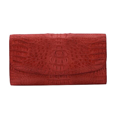 RIVER 100% Genuine Crocodile Leather Wallet with Magnetic Lock(19x10x3Cm) - Red