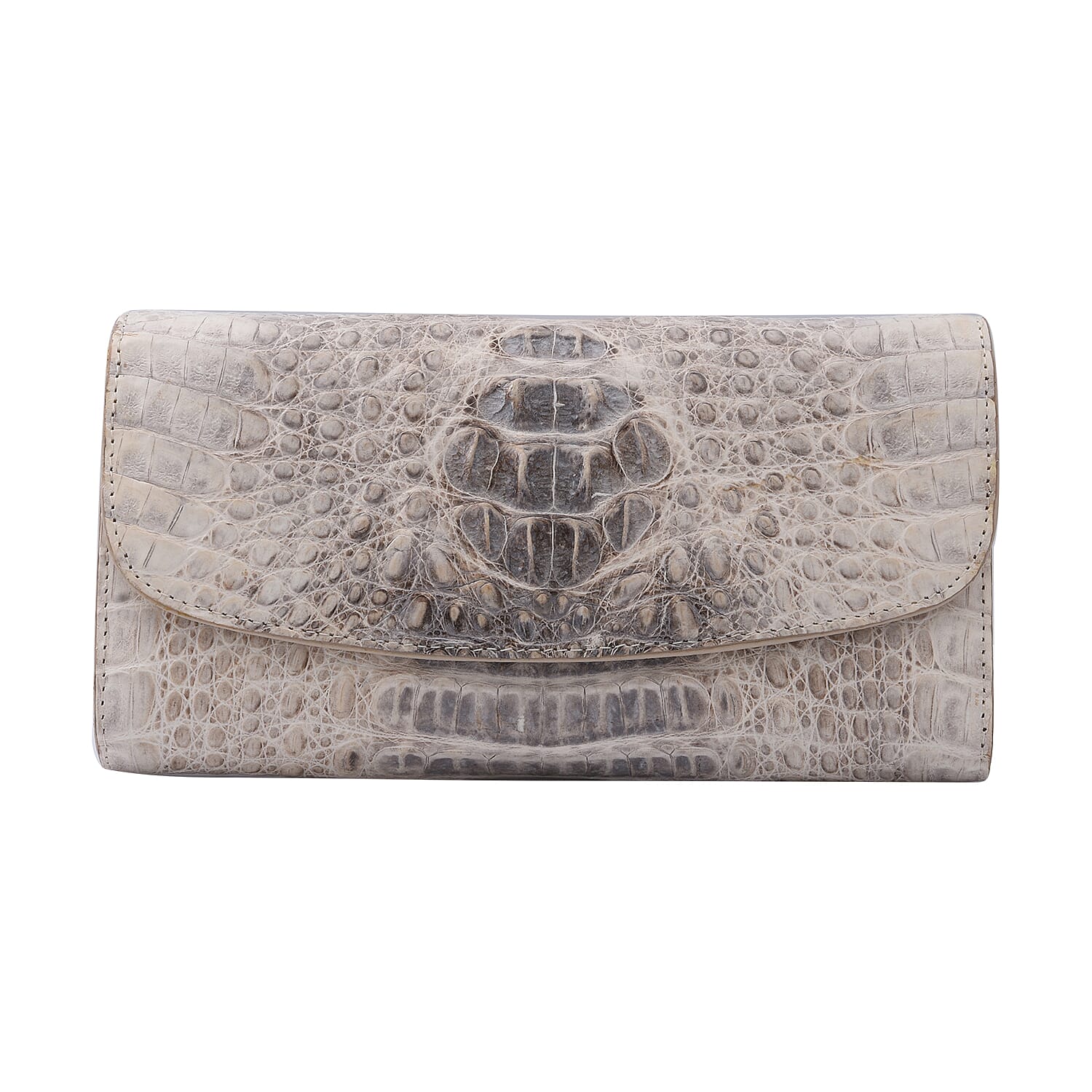 RIVER 100% Genuine Crocodile Leather Wallet with Magnetic Lock(19x10x3Cm) - Natural Creamy White