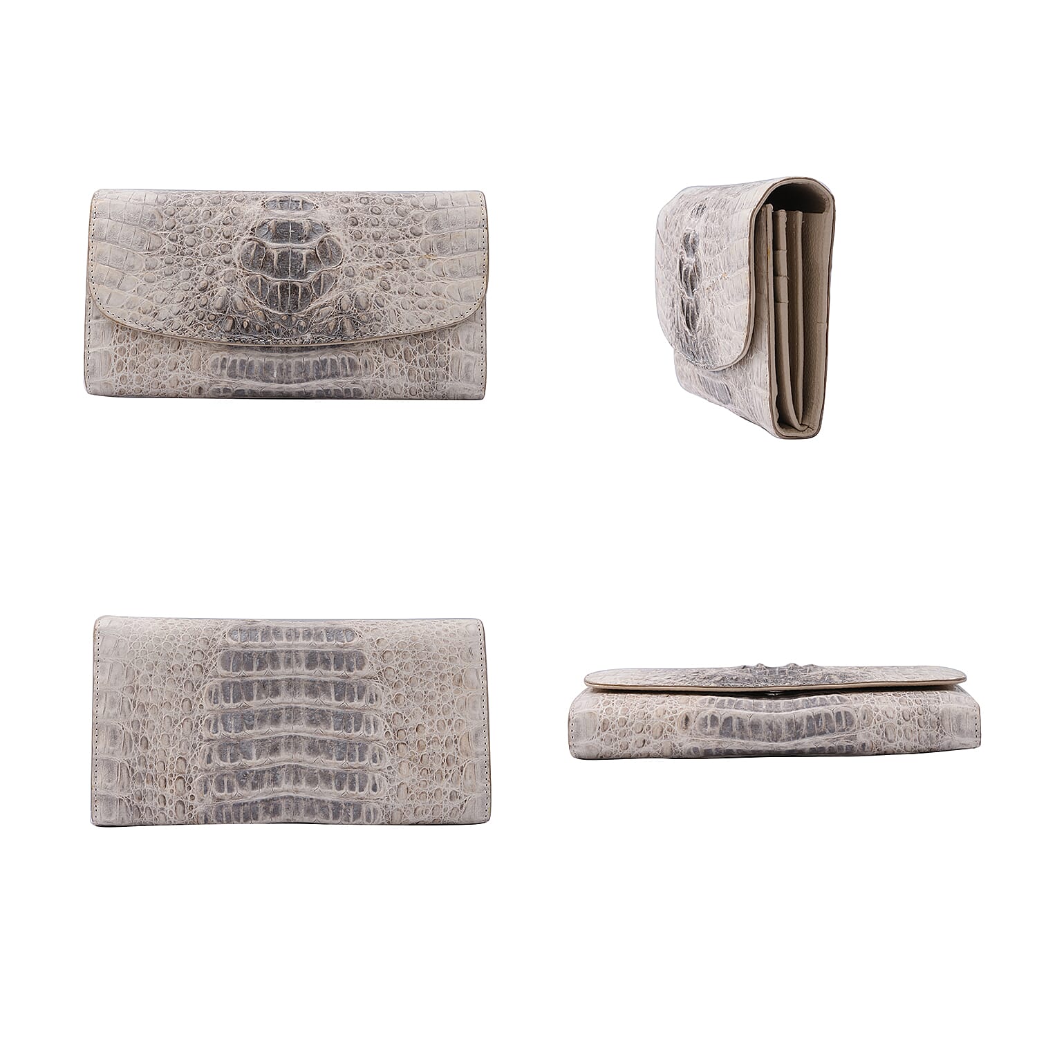 RIVER 100% Genuine Crocodile Leather Wallet with Magnetic Lock(19x10x3Cm) - Natural Creamy White