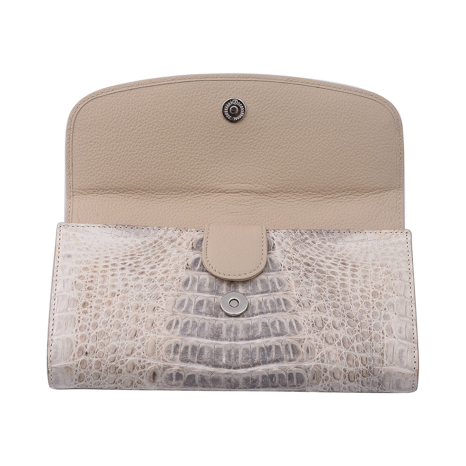 RIVER 100% Genuine Crocodile Leather Wallet with Magnetic Lock(19x10x3Cm) - Natural Creamy White
