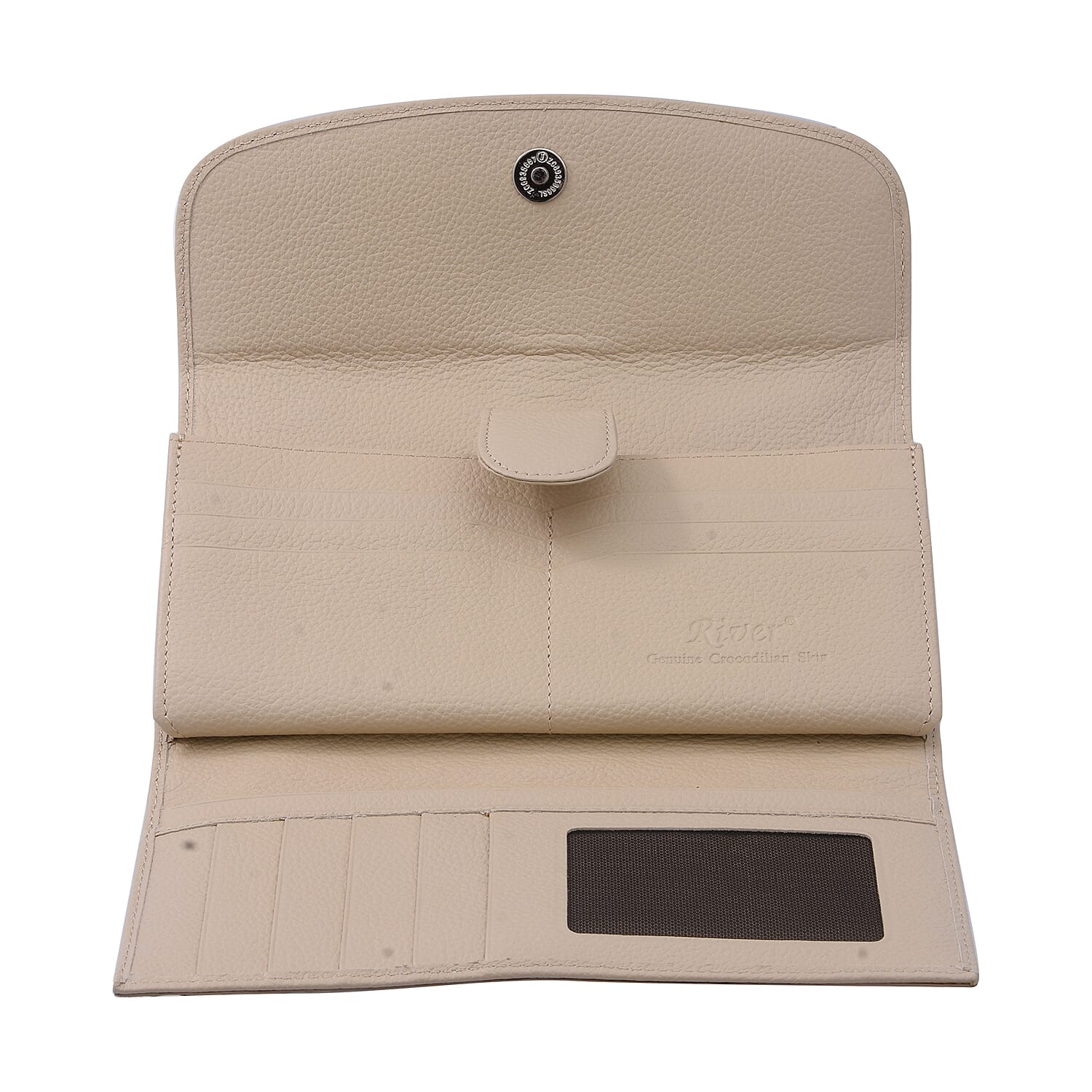 RIVER 100% Genuine Crocodile Leather Wallet with Magnetic Lock(19x10x3Cm) - Natural Creamy White