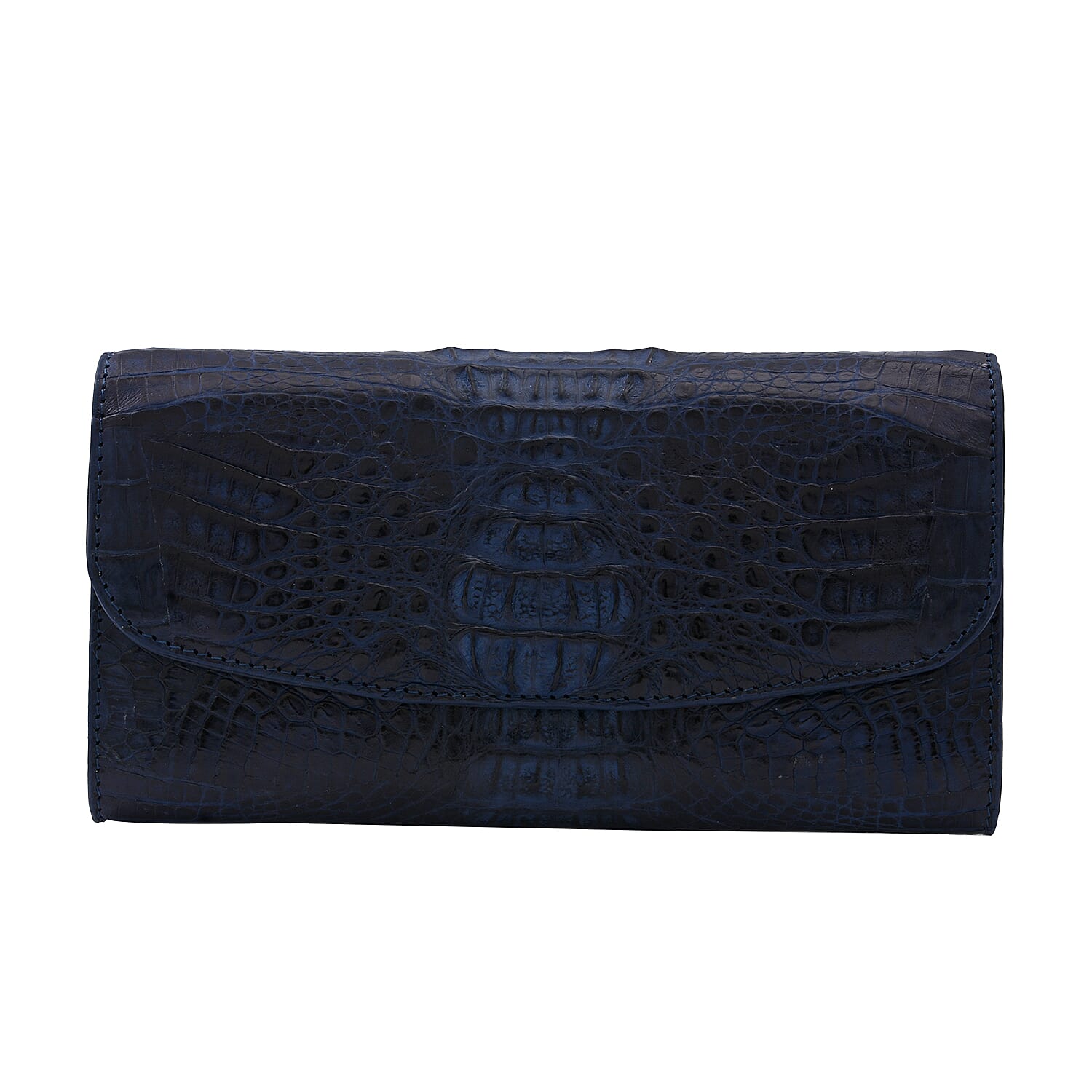 RIVER 100% Genuine Crocodile Leather Wallet with Magnetic Lock(19x10x3Cm) - Navy Blue
