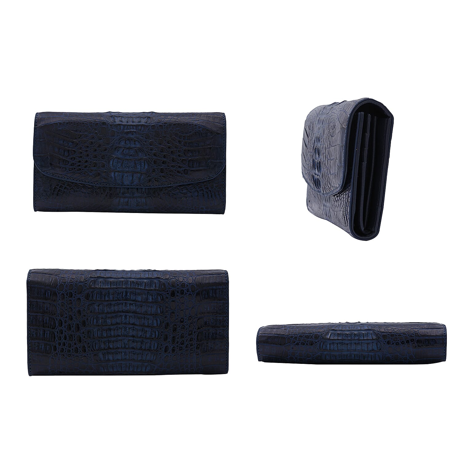 RIVER 100% Genuine Crocodile Leather Wallet with Magnetic Lock(19x10x3Cm) - Navy Blue
