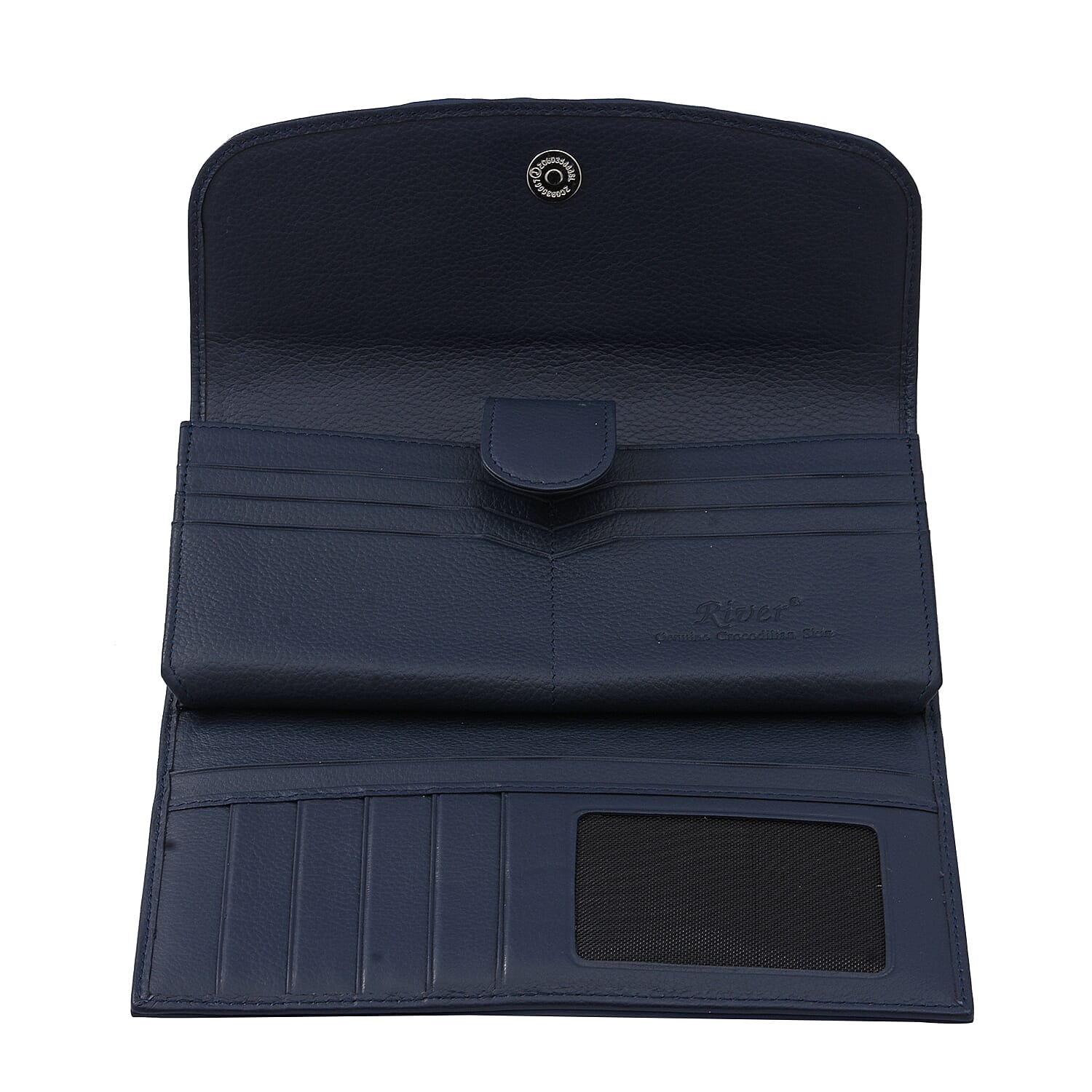 RIVER 100% Genuine Crocodile Leather Wallet with Magnetic Lock(19x10x3Cm) - Navy Blue