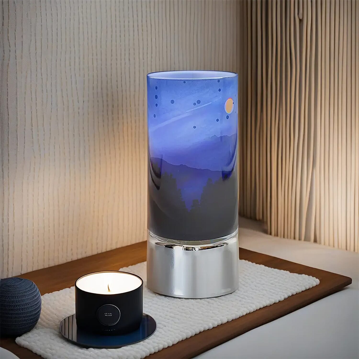 LED Tube Table Lamp (Battery Powered, 2 x AA Batteries (Not Included) - Mountains