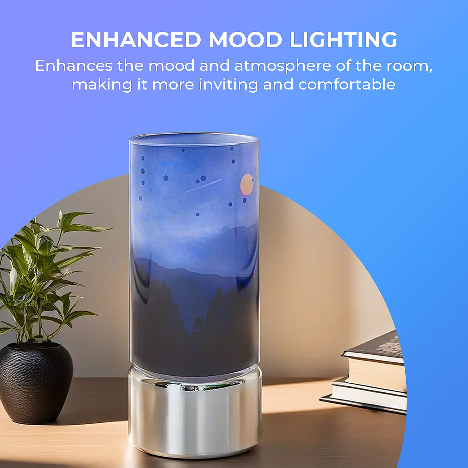 LED Tube Table Lamp (Battery Powered, 2 x AA Batteries (Not Included) - Mountains