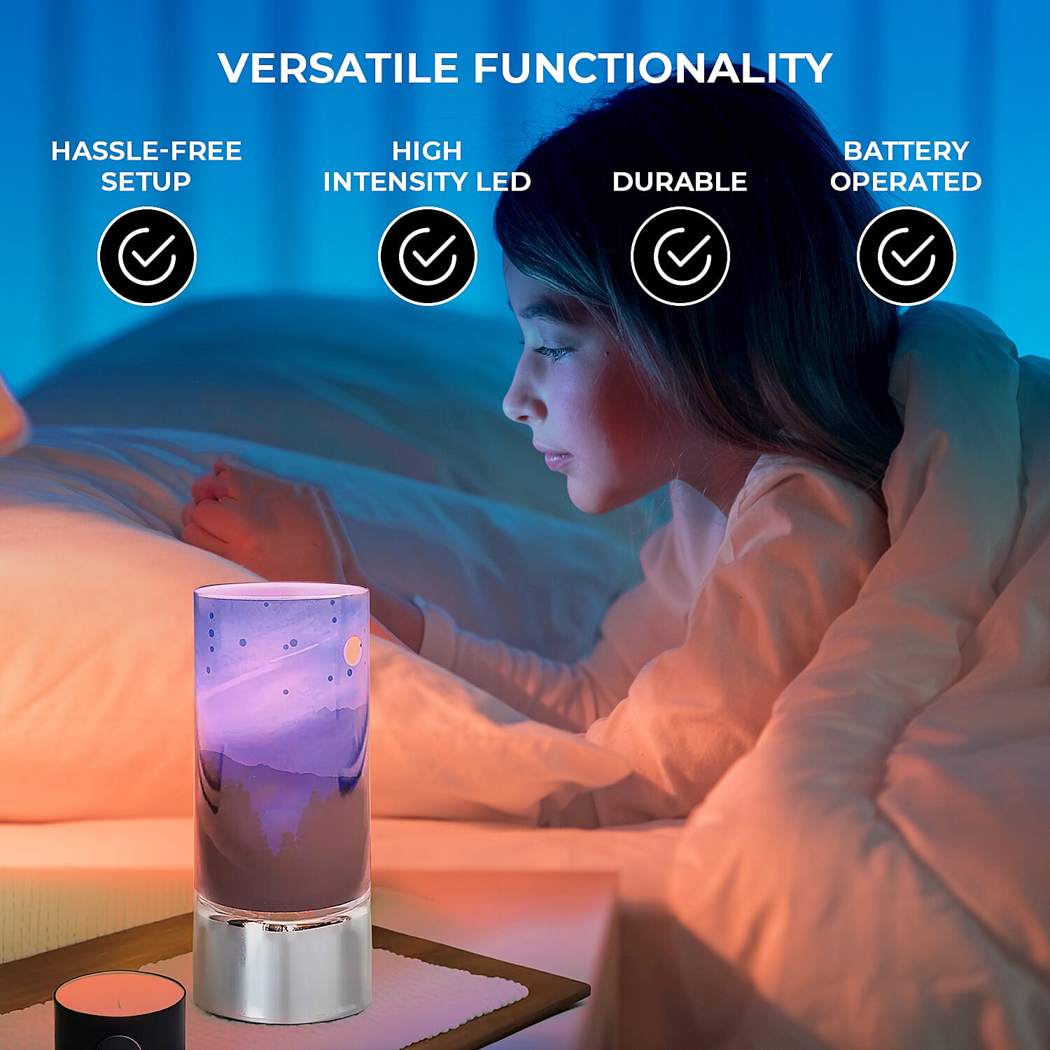 LED Tube Table Lamp (Battery Powered, 2 x AA Batteries (Not Included) - Mountains
