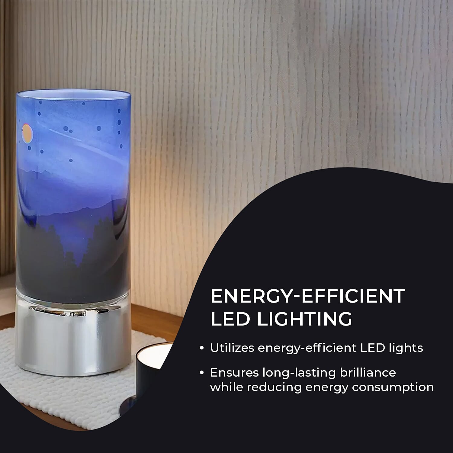 LED Tube Table Lamp (Battery Powered, 2 x AA Batteries (Not Included) - Mountains