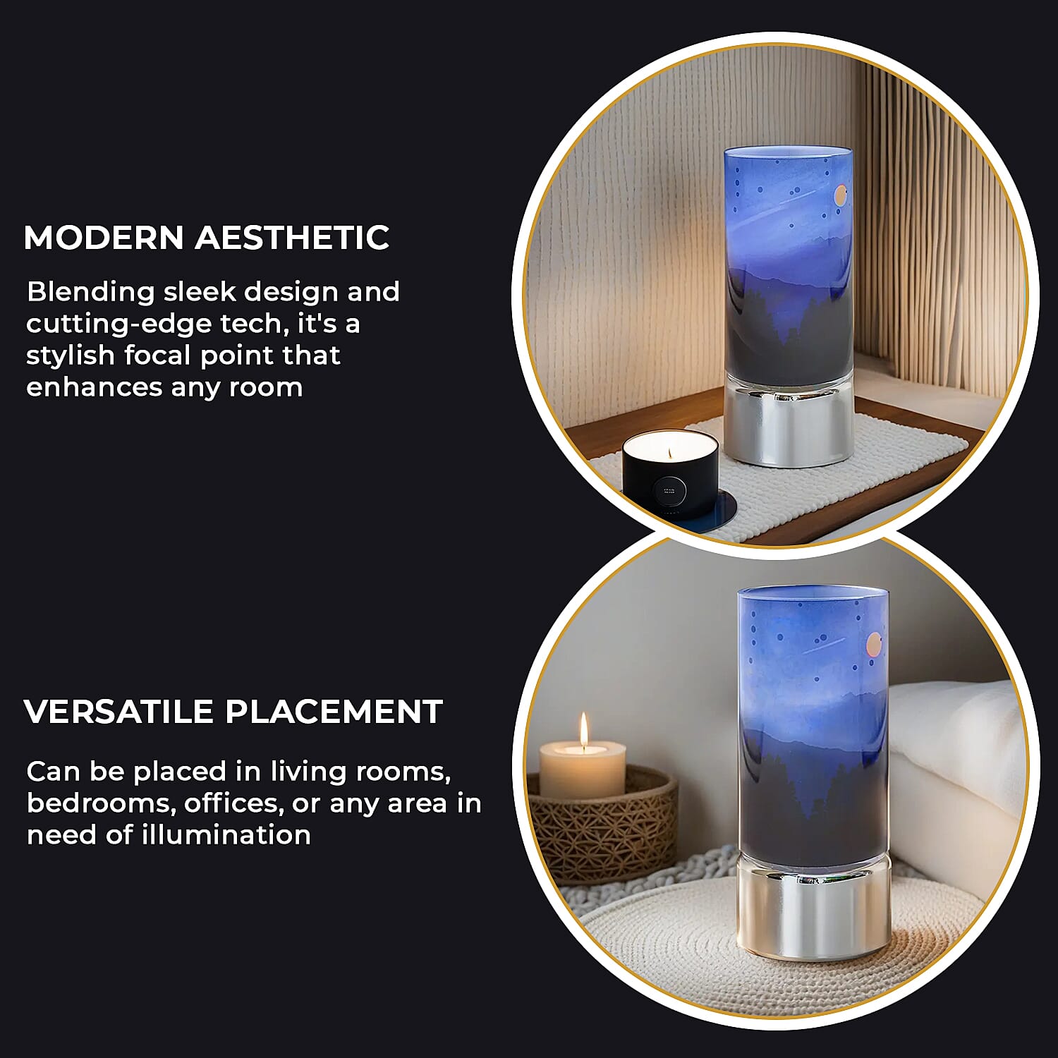 LED Tube Table Lamp (Battery Powered, 2 x AA Batteries (Not Included) - Mountains