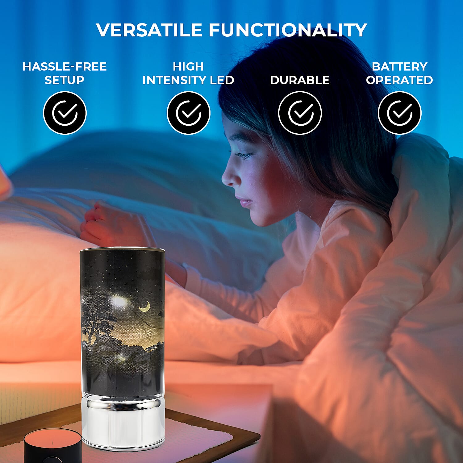 LED Tube Table Lamp (Battery Powered, 2 x AA Batteries (Not Included) - Starry Night