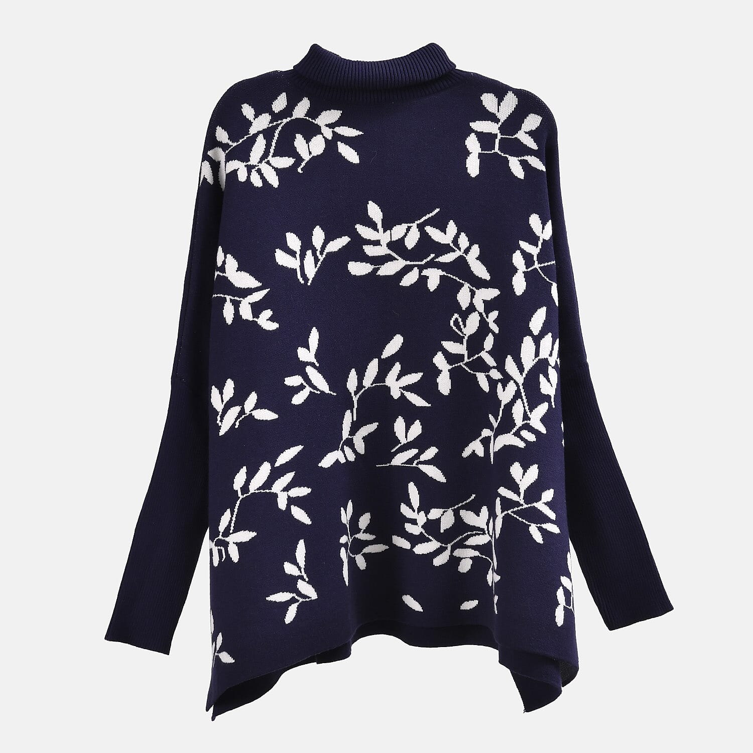 Tamsy Crew Neck Leaf Pattern Stripe Jumper (Size Upto 18) - Blue - White 50% Viscose