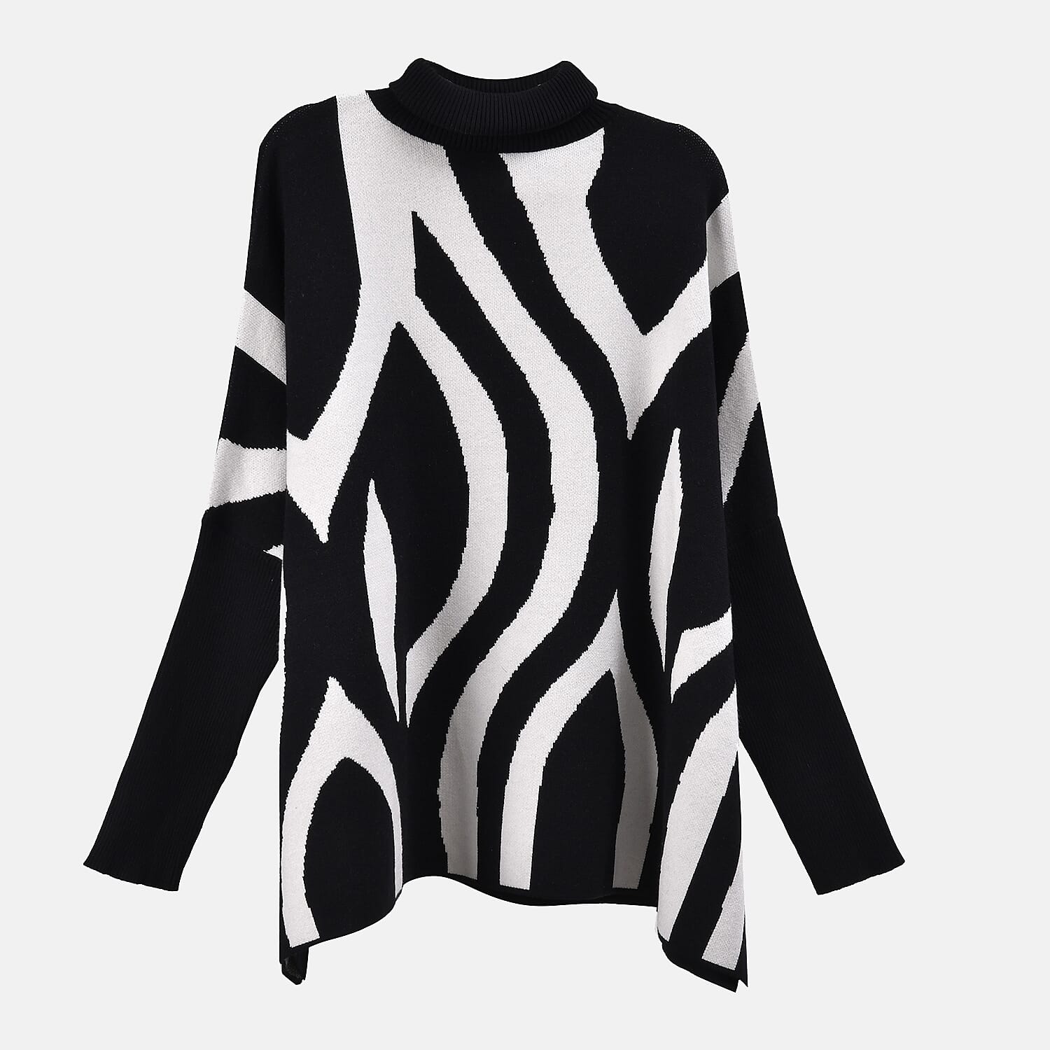 Tamsy Crew Neck Irregular Pattern Stripe Jumper (One Size Upto 18) - Black 50% Viscose