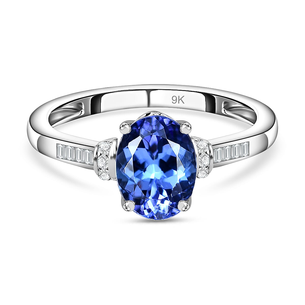 9K White Gold Premium Quality Tanzanite & Diamond Ring 1.53 Ct