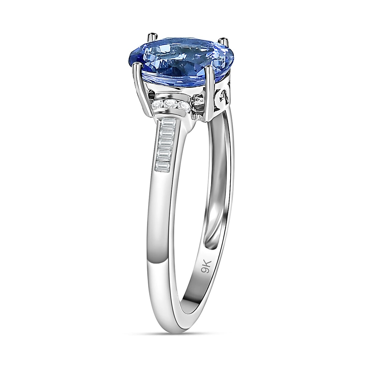 9K White Gold Premium Quality Tanzanite & Diamond Ring 1.53 Ct