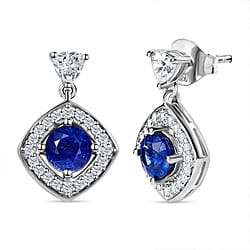 Masoala Sapphire(FF) & Moissanite Earrings in Platinum Overlay Sterling Silver 3.08 Ct.