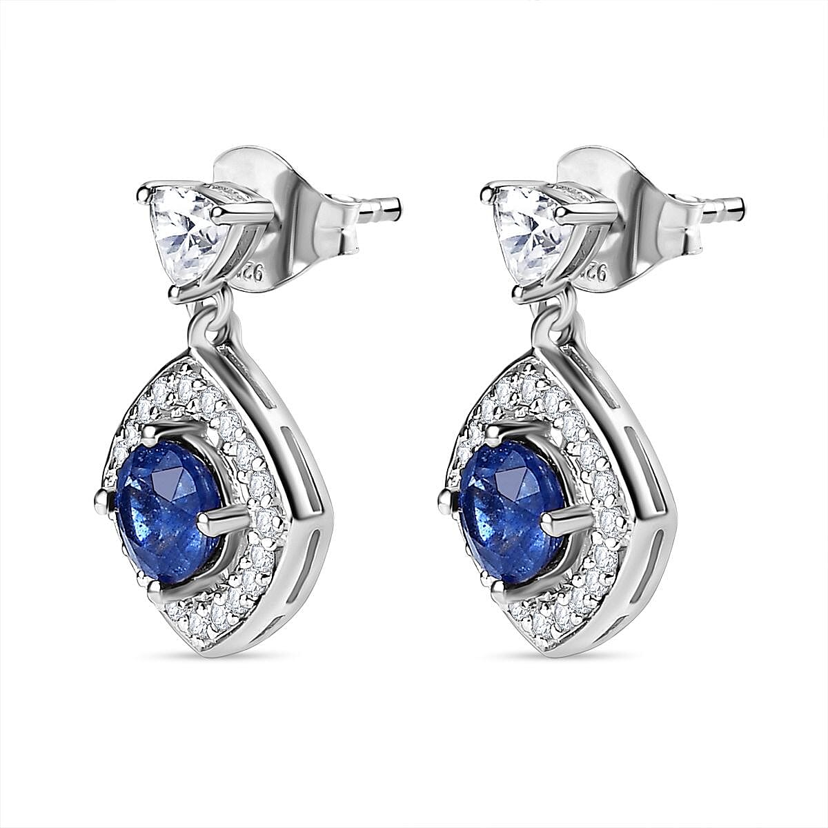 Masoala Sapphire(FF) & Moissanite Earrings in Platinum Overlay Sterling Silver 3.08 Ct.